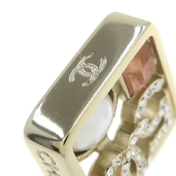 CHANEL CC Logos Rhinestone Pearl No.5 Square Stud Earrings Gold Tone - Picture 6 of 9